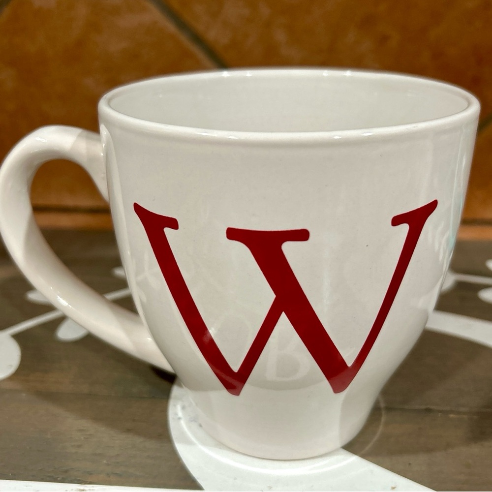 Home Essentials White Ceramic Coffee Mug with Red 'W' Monogram